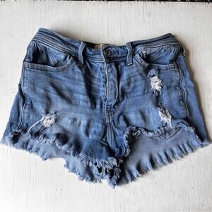 Hollister Short-Short High Rise distressed Blue Denim Shorts size 3